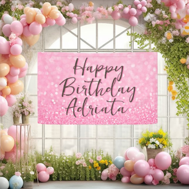 Pink Glitter Happy Birthday Personalised Custom Banner (Creator Uploaded)
