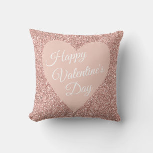 Pink Glitter Happy Valentines Day Named Cushion
