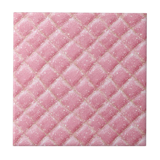 Pink Glitter Harlequin Glam Ceramic Tile (Front)