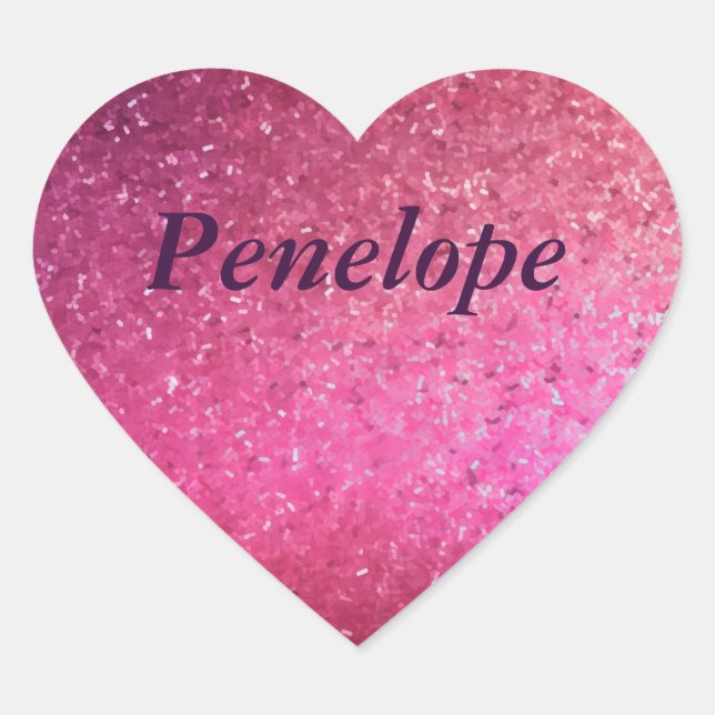 Pink Glitter Heart Girls Name Heart Sticker (Front)