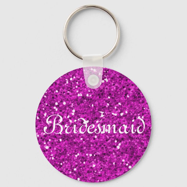 Pink Glitter Heart Personalised Bridesmaid Key Ring (Front)