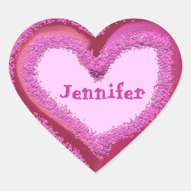 PINK Glitter Heart Sticker - Custom Name (Front)