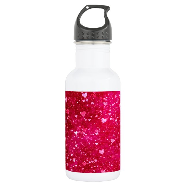 Pink Glitter Hearts Pattern 532 Ml Water Bottle (Front)