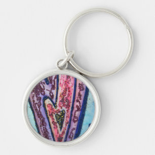 Pink Glitter Hearts Pendant Art Charm Keychains