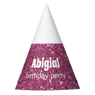 Pink Glitter Image Personalized Birthday Party Hat