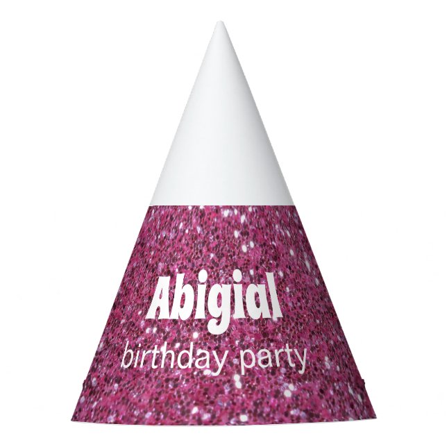 Pink Glitter Image Personalized Birthday Party Hat (Front)