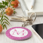 Pink Glitter Initial Monogram Custom Name Keychain