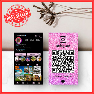Pink Glitter Instagram  LUXURY QR Code Business Card