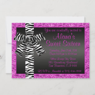 Pink Glitter Invite With Zebra Print Bow