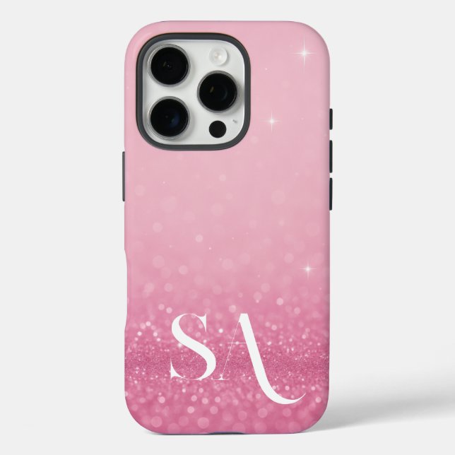 Pink Glitter iPhone Case with Initials & Name (Back)