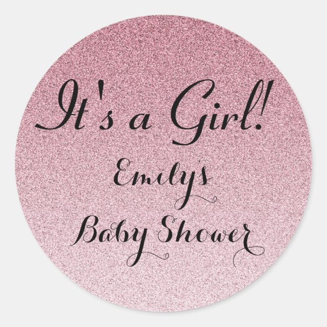 Pink Glitter Its a Girl Baby Shower Favour Sticker (Front)