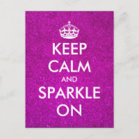 Pink glitter Keep calm and sparkle on postcards