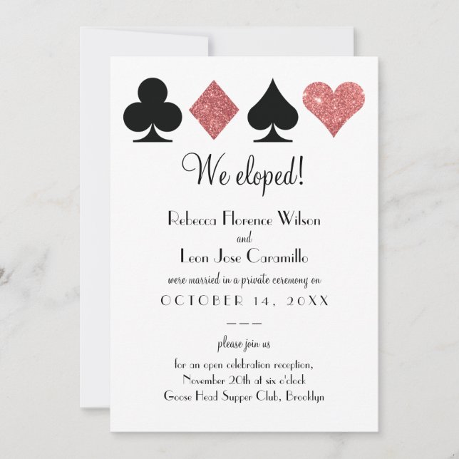 Pink Glitter Las Vegas Elopement Announcment Invitation (Front)