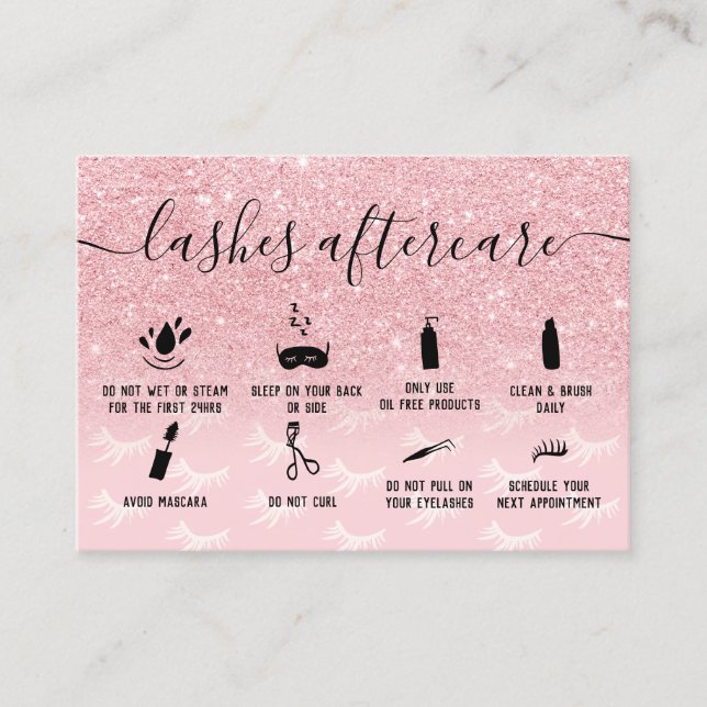 Pink Glitter lashes aftercare illustrations Business Card (Front)