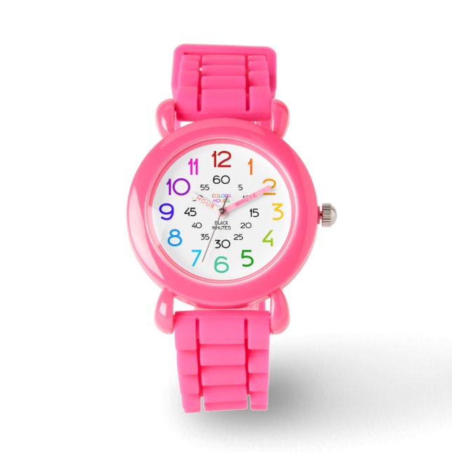 Pink Glitter Learning Watch with Labelled Hands (Front)