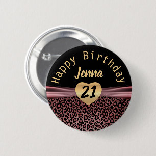 Pink Glitter Leopard Birthday Design 6 Cm Round Badge
