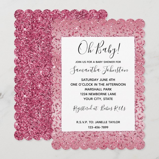 Pink Glitter Leopard Ombre Invitation (Front/Back)
