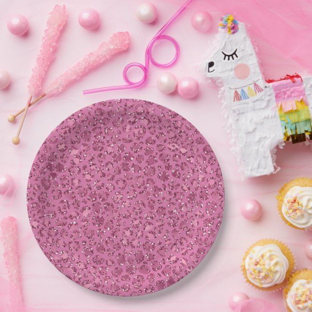 Pink Glitter Leopard Paper Plate (Party)