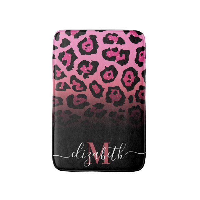 Pink Glitter Leopard Print Bath Mat (Front Vertical)