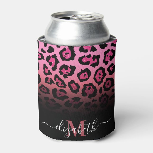 Pink Glitter Leopard Print Can Cooler (Can Front)