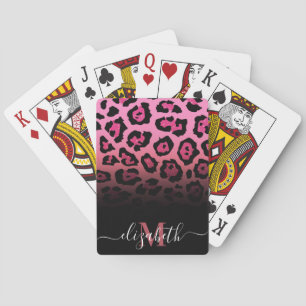Pink Glitter Leopard Print Playing Cards