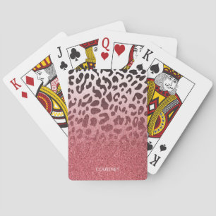 Pink Glitter Leopard Skin Playing Cards