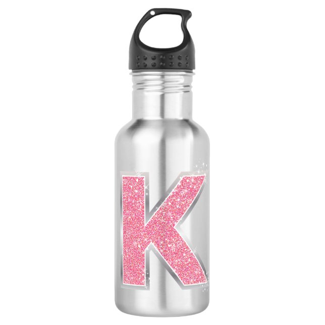 Pink Glitter letter K 532 Ml Water Bottle (Front)