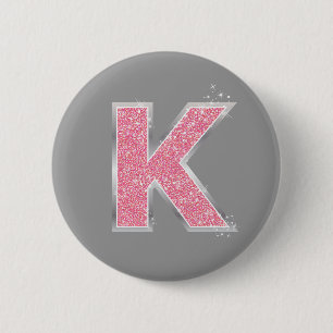 Pink Glitter letter K 6 Cm Round Badge