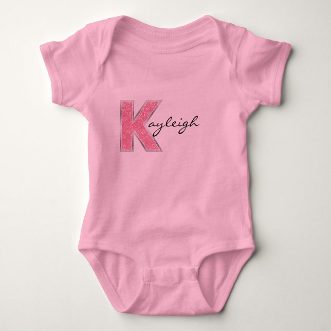 Pink Glitter letter K Baby Bodysuit (Front)