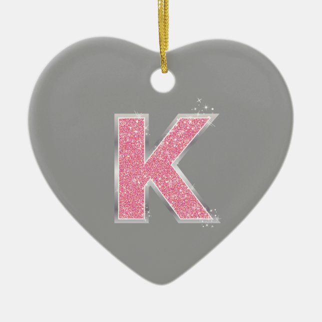 Pink Glitter letter K Ceramic Ornament (Front)