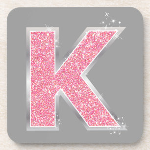 Pink Glitter letter K Coaster