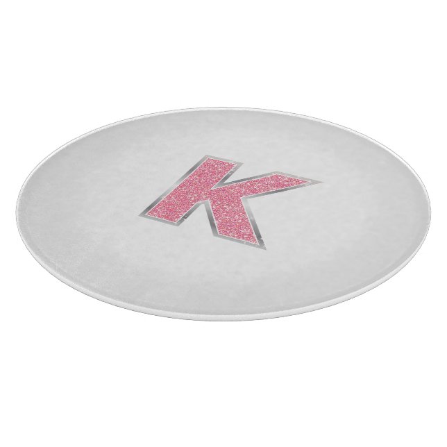 Pink Glitter letter K Cutting Board (Corner)