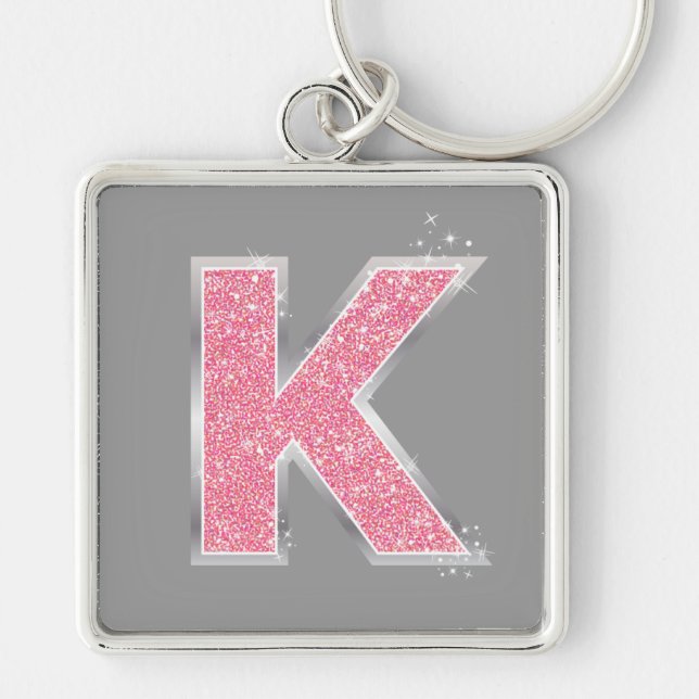 Pink Glitter letter K Key Ring (Front)