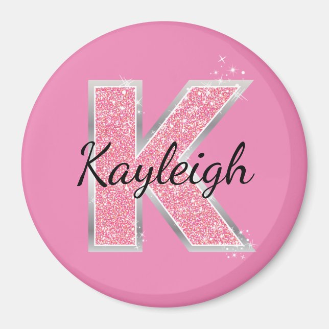 Pink Glitter letter K Magnet (Front)