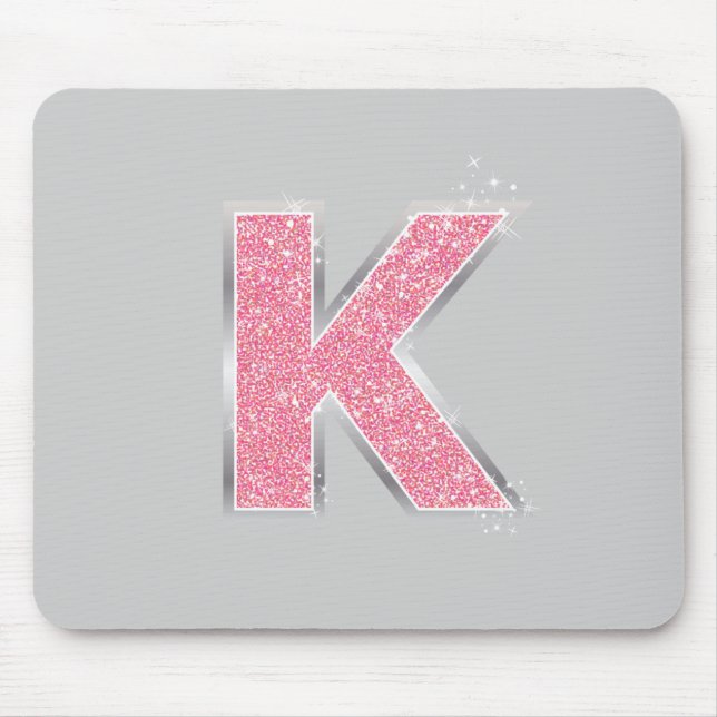 Pink Glitter letter K Mouse Pad (Front)