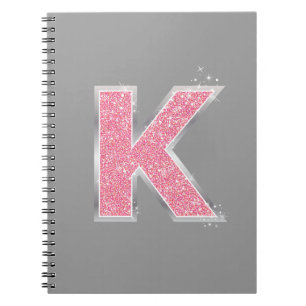 Pink Glitter letter K Notebook