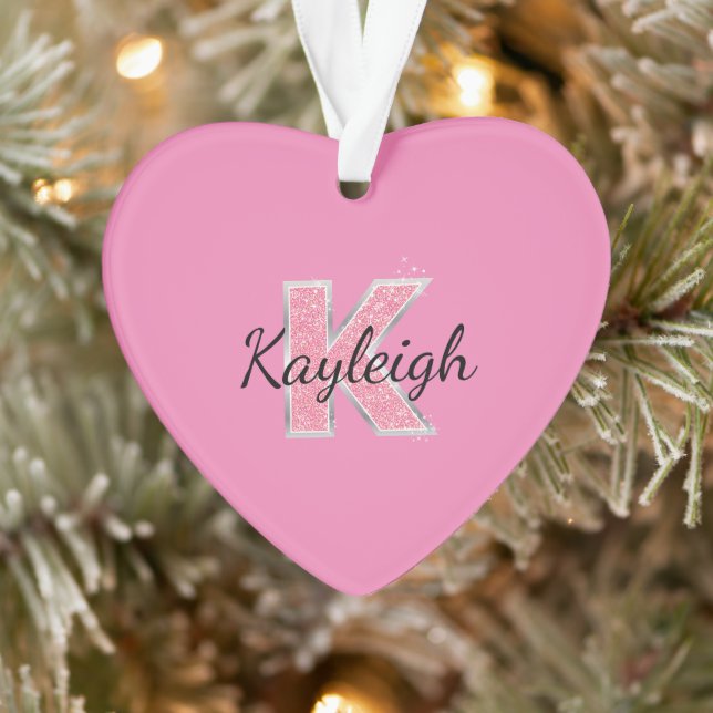 Pink Glitter letter K Ornament (Tree)