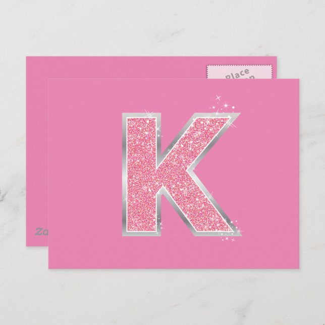 Pink Glitter letter K Postcard (Front/Back)
