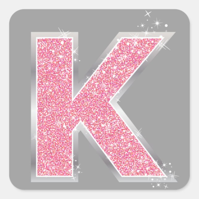 Pink Glitter letter K Square Sticker (Front)