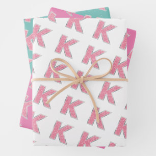Pink Glitter letter K Wrapping Paper Sheet
