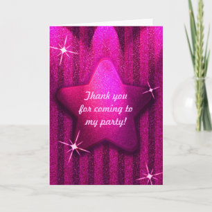 Pink Glitter-Like Star Birthday Thank You Card