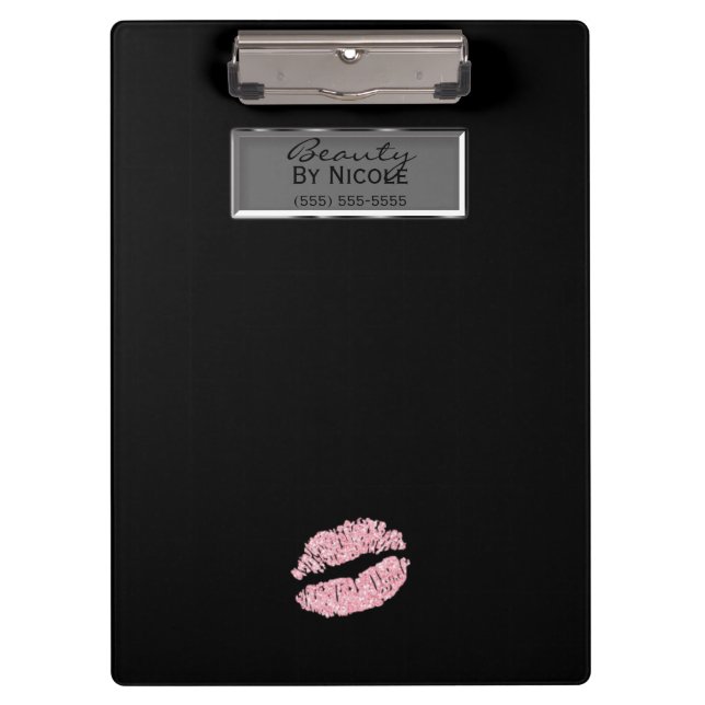 Pink Glitter Lips Elegant Chic Glam Personalised Clipboard (Front)