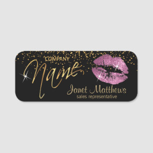 Pink Glitter Lips Name Tag