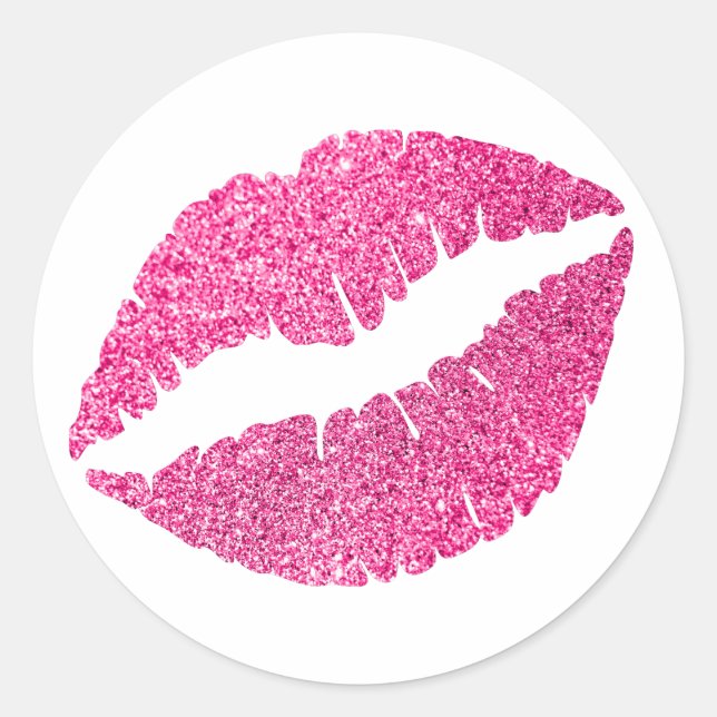 Pink Glitter Lips Print Classic Round Sticker (Front)