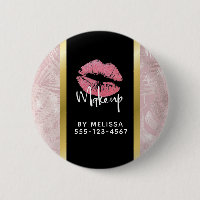 Pink Glitter Lips & Rose Gold Leaves Makeup Biz