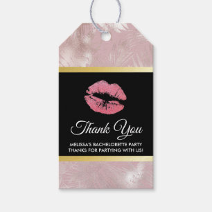 Pink Glitter Lips & Rose Gold Tropical Leaves Gift Tags