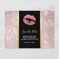 Pink Glitter Lips & Rose Gold Tropical Leaves
