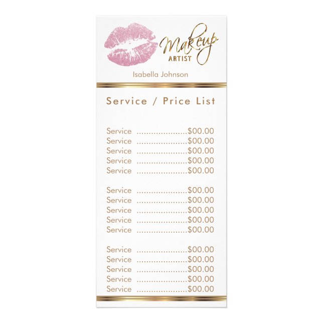 Pink Glitter Lips - White - Service / Price List Rack Card (Front)