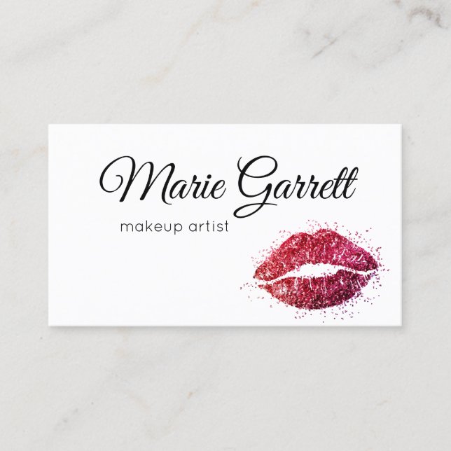 Pink Glitter Lipstick Kiss Business Card (Front)