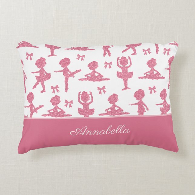 Pink Glitter Little Girl Ballerina Ballet Pattern Decorative Cushion (Front)